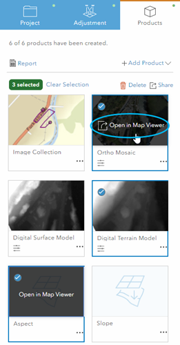 Products pane with option to open and load products into web Products pane with option to open and load products into web